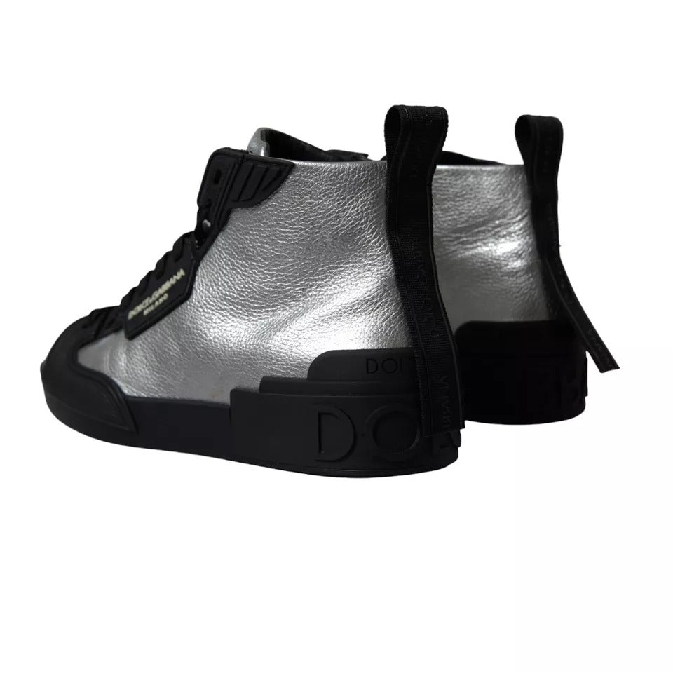  - Black Silver Logo Mid Top Men Sneakers Shoes