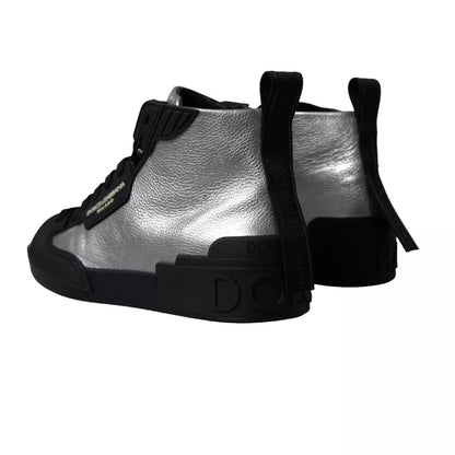  - Black Silver Logo Mid Top Men Sneakers Shoes