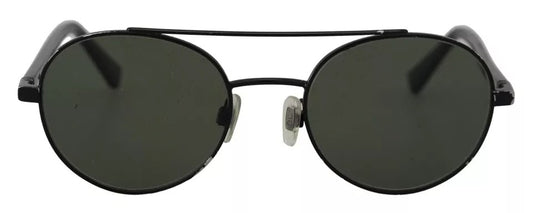 Dolce & Gabbana Matte Black Steel Frame Sunglasses with Green Lenses