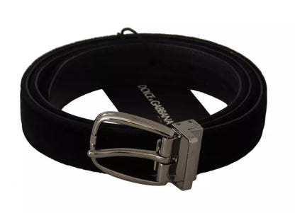  - Black Velvet Silver Tone Metal Buckle Belt