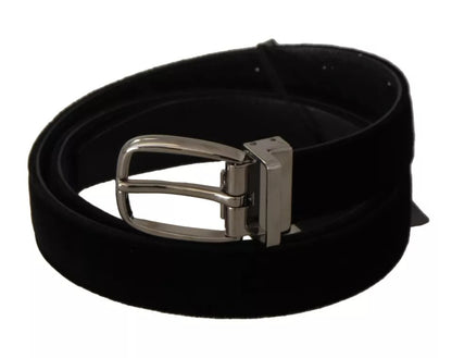  - Black Velvet Silver Tone Metal Buckle Belt