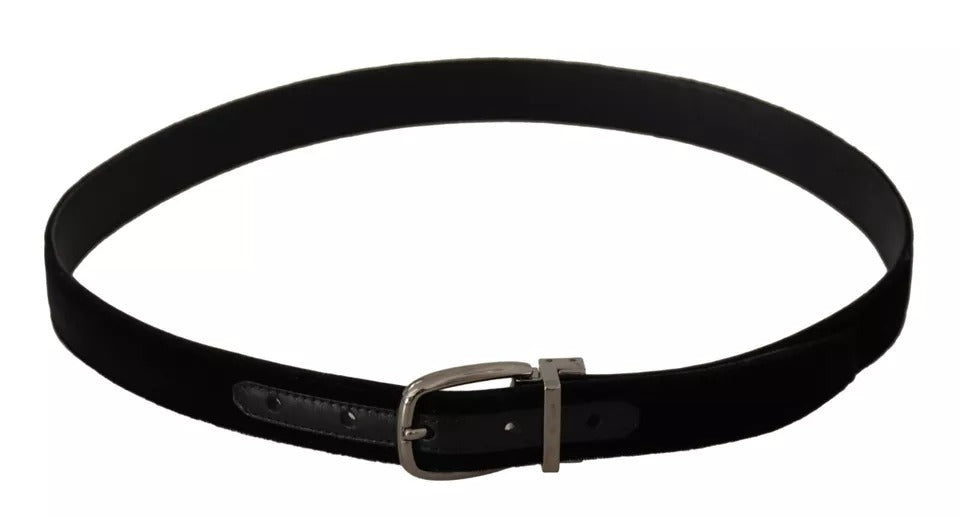  - Black Velvet Silver Tone Metal Buckle Belt