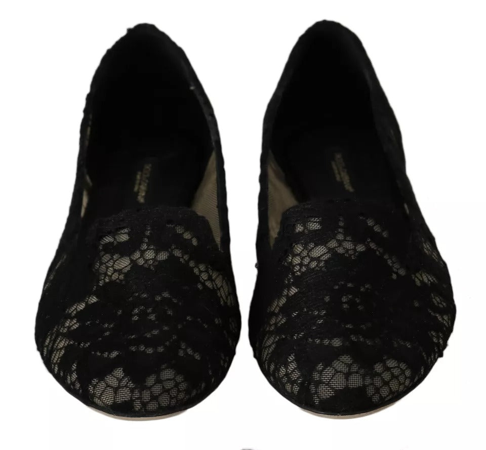  - Black Floral Lace Loafers Flats Shoes