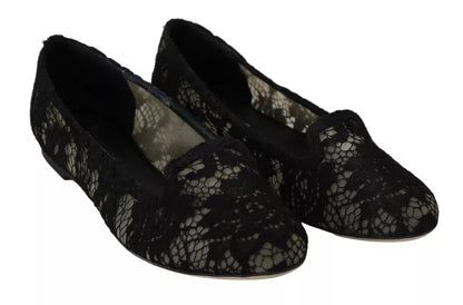  - Black Floral Lace Loafers Flats Shoes