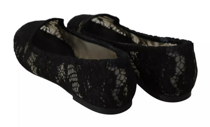  - Black Floral Lace Loafers Flats Shoes