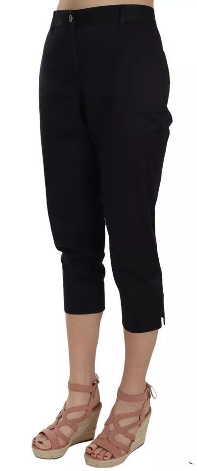  - Black Cotton Cropped Capri Pants