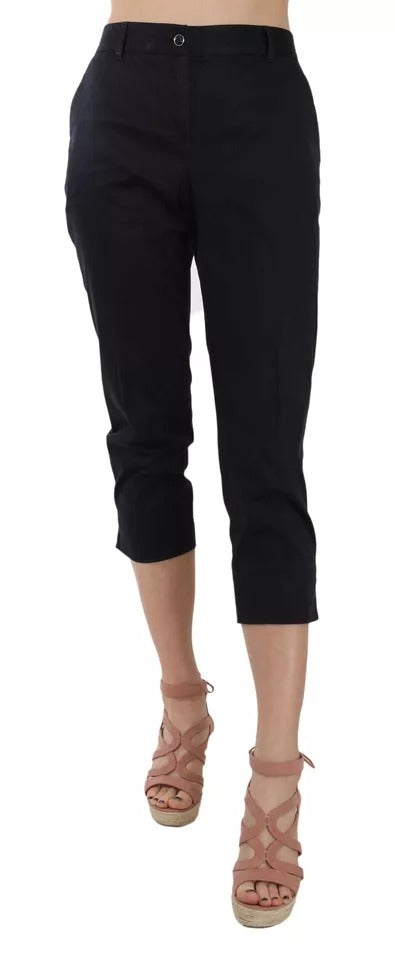  - Black Cotton Cropped Capri Pants