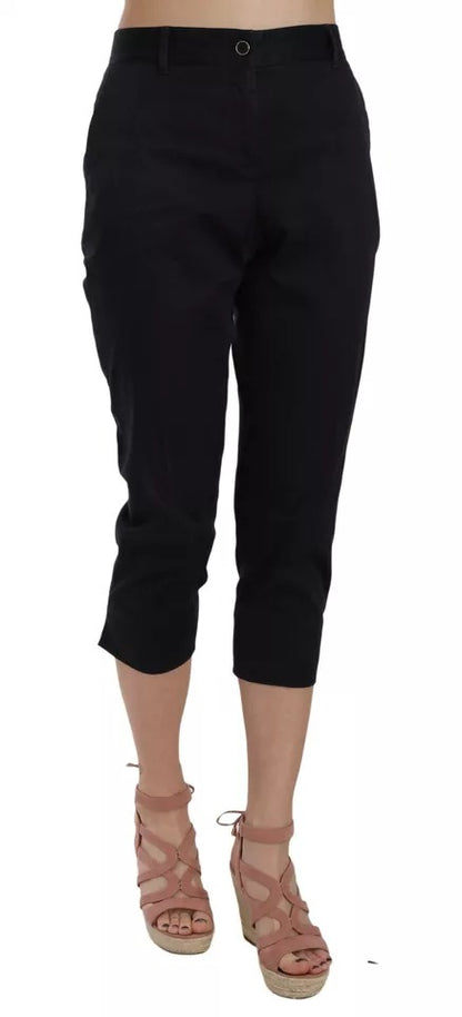  - Black Cotton Cropped Capri Pants