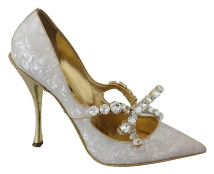  - White Crystal Bow Pearl Mary Jane Pumps Shoes