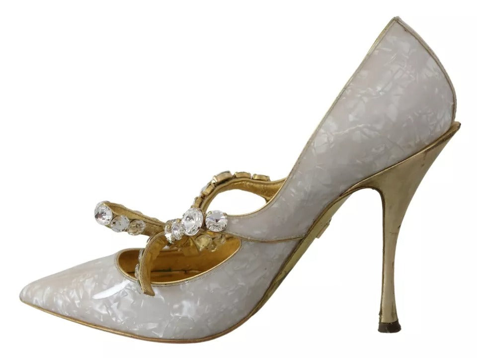  - White Crystal Bow Pearl Mary Jane Pumps Shoes