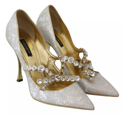  - White Crystal Bow Pearl Mary Jane Pumps Shoes