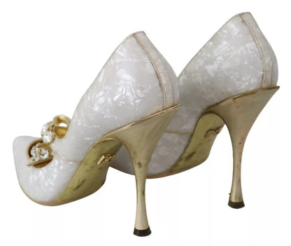  - White Crystal Bow Pearl Mary Jane Pumps Shoes