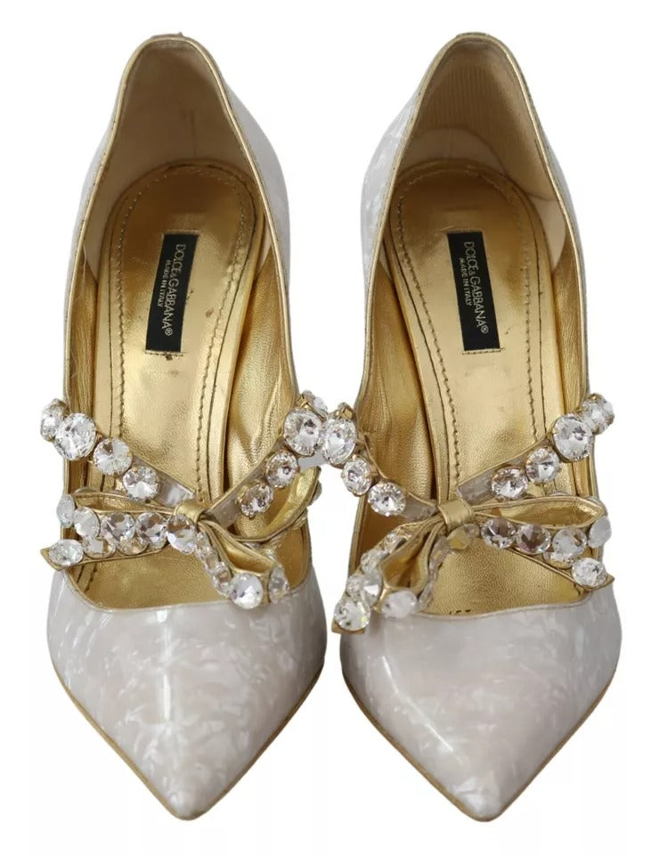  - White Crystal Bow Pearl Mary Jane Pumps Shoes