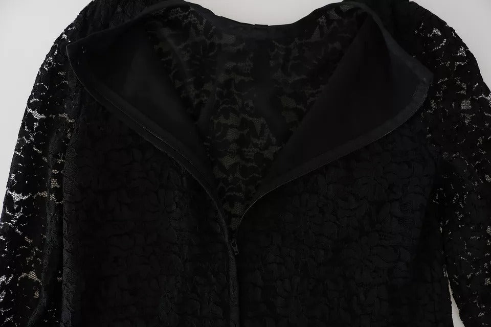  - Black Lace Long Sleeve Blouse Nylon Top