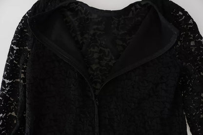  - Black Lace Long Sleeve Blouse Nylon Top