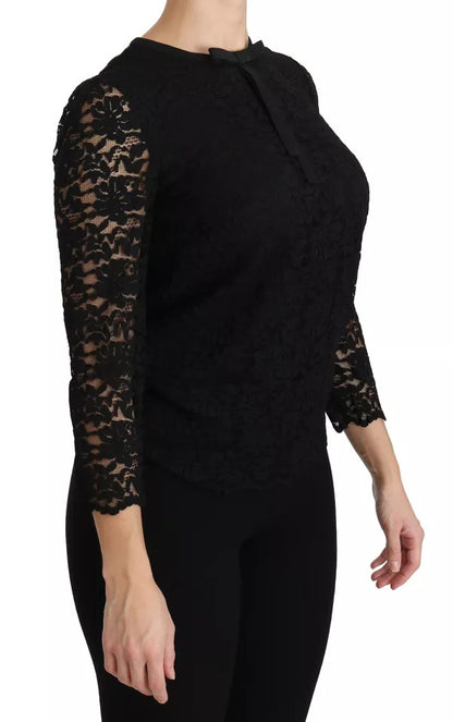  - Black Lace Long Sleeve Blouse Nylon Top