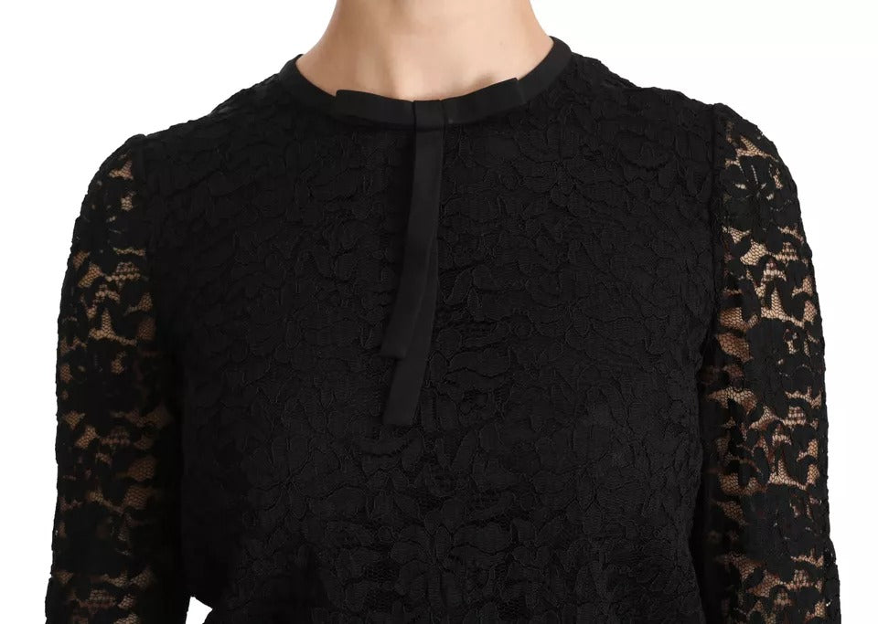  - Black Lace Long Sleeve Blouse Nylon Top