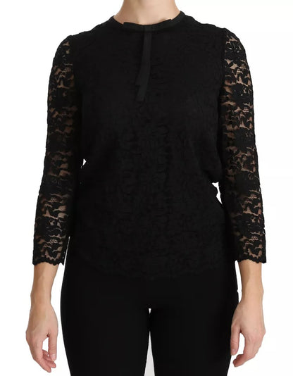  - Black Lace Long Sleeve Blouse Nylon Top