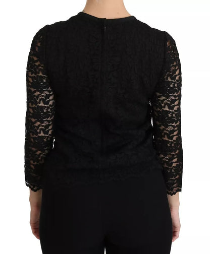  - Black Lace Long Sleeve Blouse Nylon Top