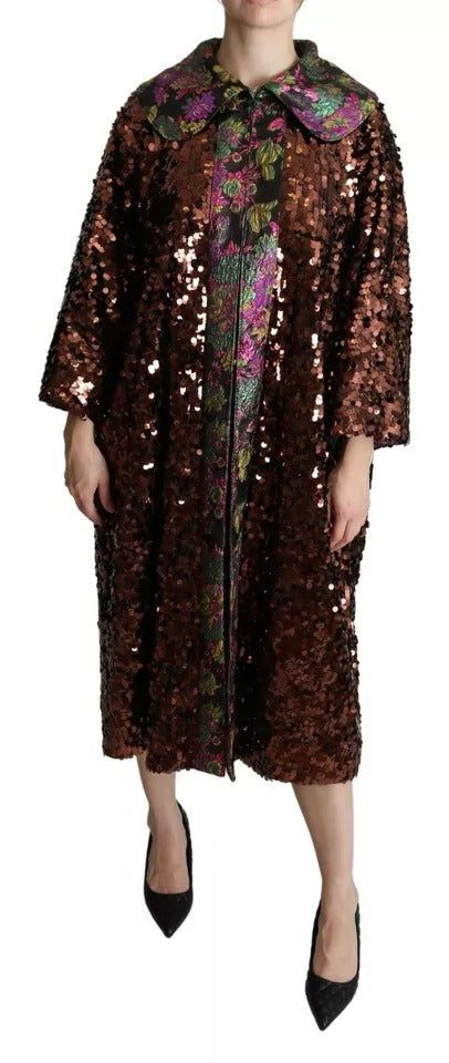  - Multicolor Sequined Long Coat Jaquard Jacket