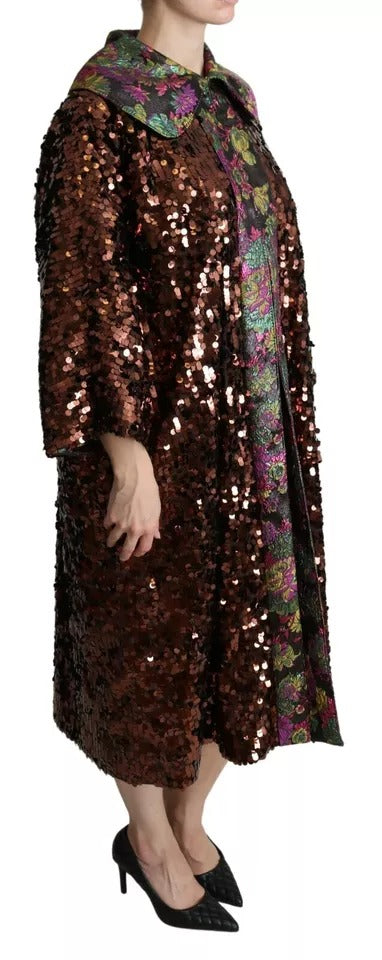  - Multicolor Sequined Long Coat Jaquard Jacket