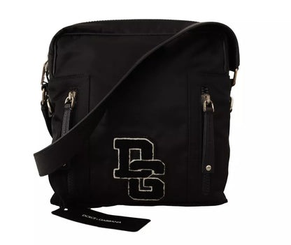  - Black Nylon Leather DG Logo Patch Messenger Cross Body Bag