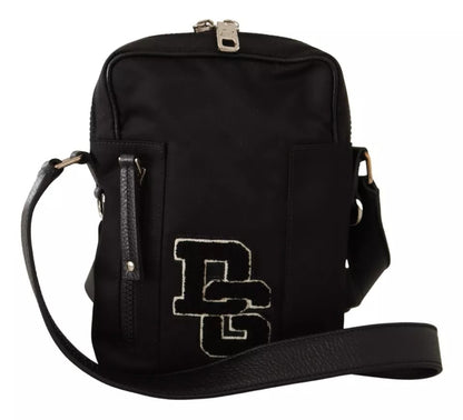  - Black Nylon Leather DG Logo Patch Messenger Cross Body Bag