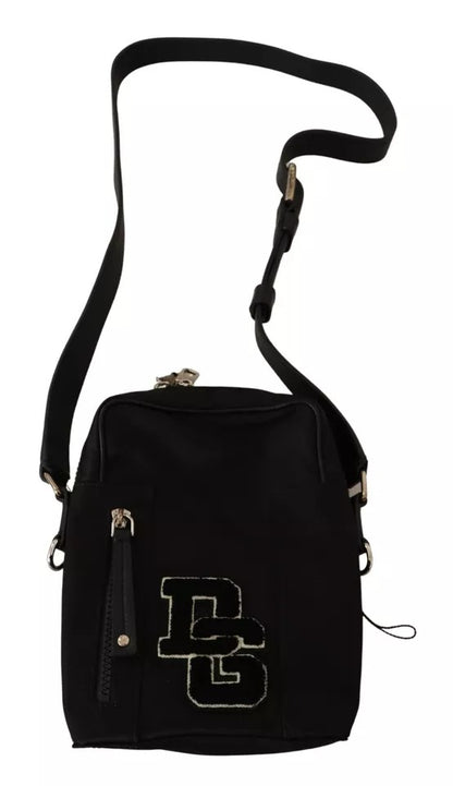  - Black Nylon Leather DG Logo Patch Messenger Cross Body Bag