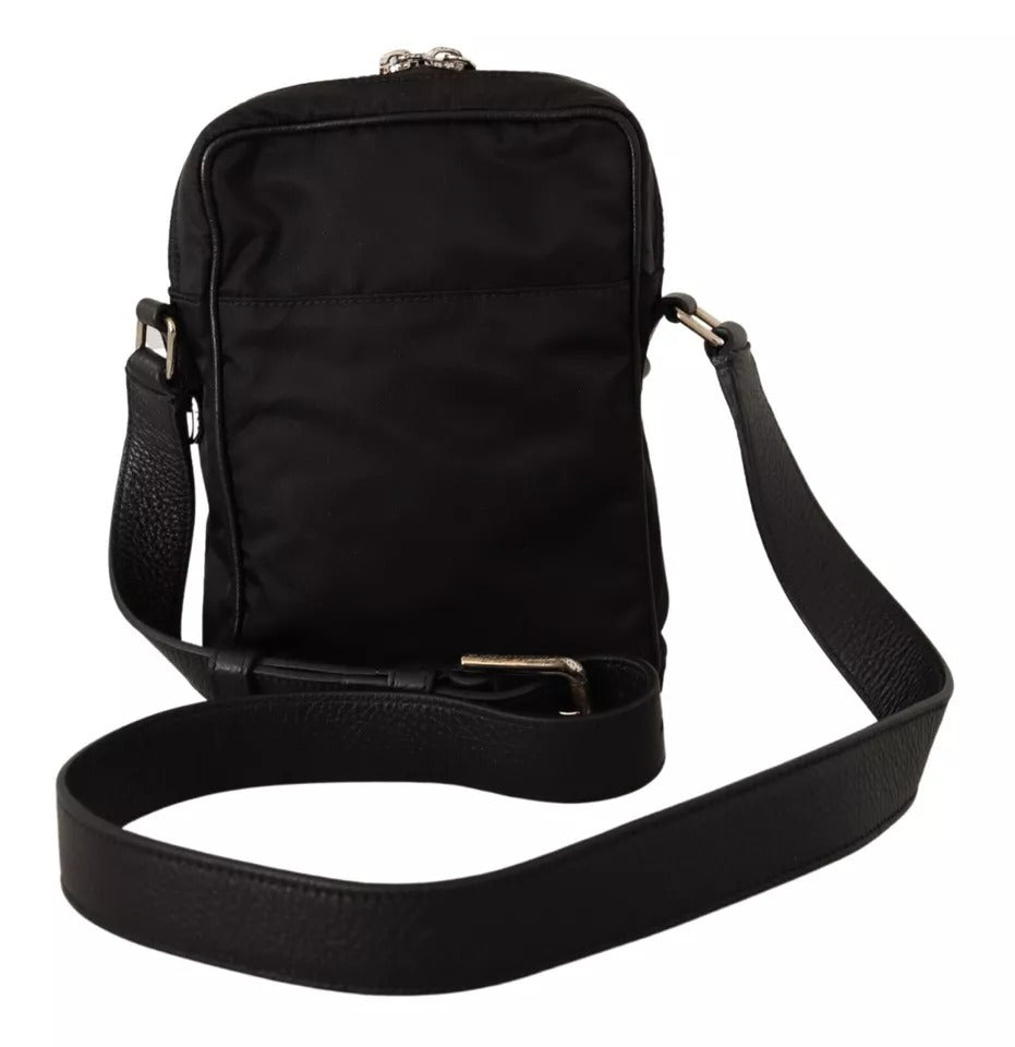  - Black Nylon Leather DG Logo Patch Messenger Cross Body Bag