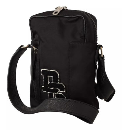  - Black Nylon Leather DG Logo Patch Messenger Cross Body Bag