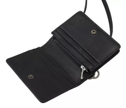 Dolce & Gabbana Black Leather Bifold Shoulder Sling Wallet