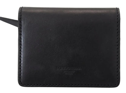 Dolce & Gabbana Black Leather Bifold Shoulder Sling Wallet