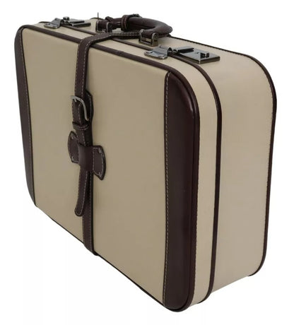  - Brown Beige Leather Mens Travel Suitcase Luggage Bag