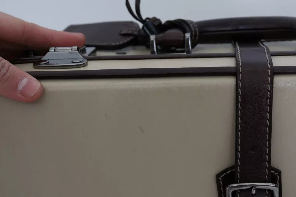  - Brown Beige Leather Mens Travel Suitcase Luggage Bag
