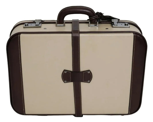  - Brown Beige Leather Mens Travel Suitcase Luggage Bag