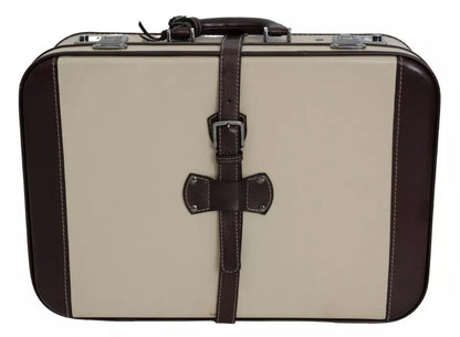  - Brown Beige Leather Mens Travel Suitcase Luggage Bag