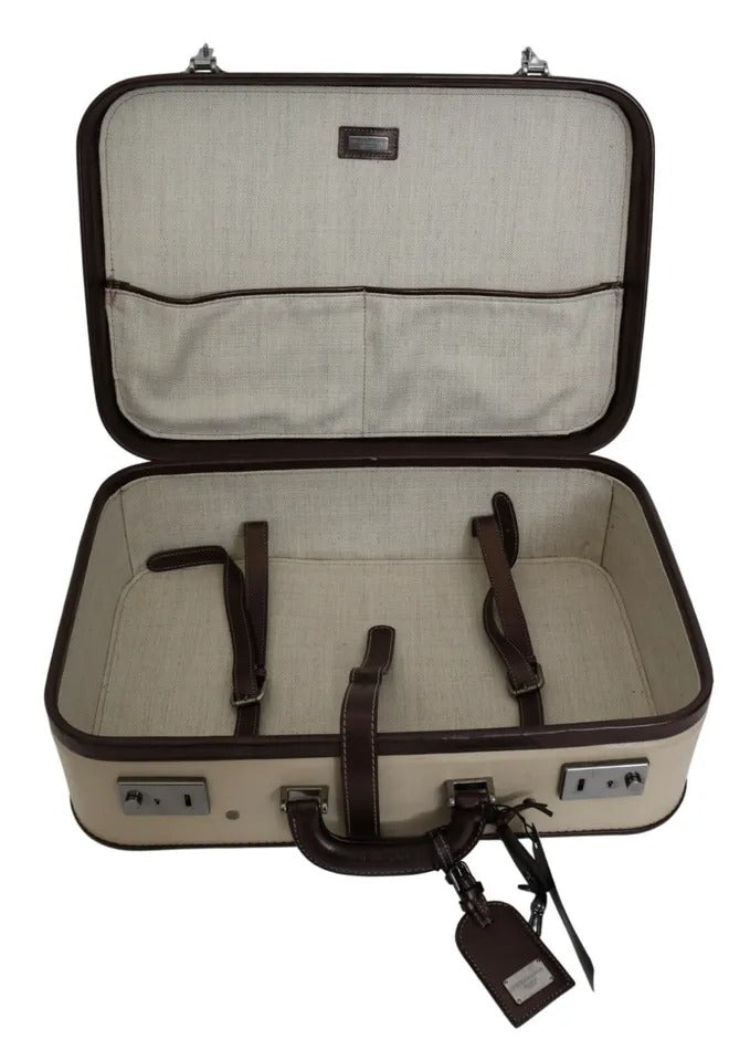  - Brown Beige Leather Mens Travel Suitcase Luggage Bag