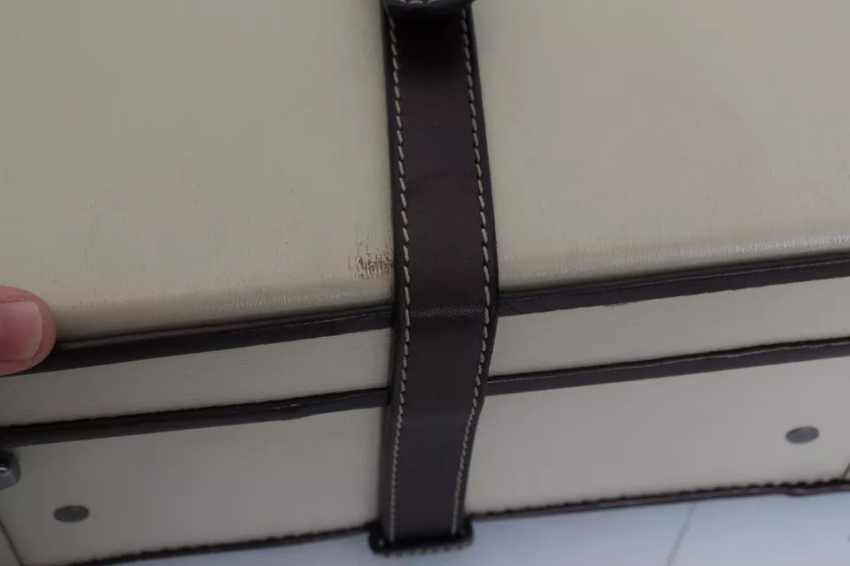  - Brown Beige Leather Mens Travel Suitcase Luggage Bag