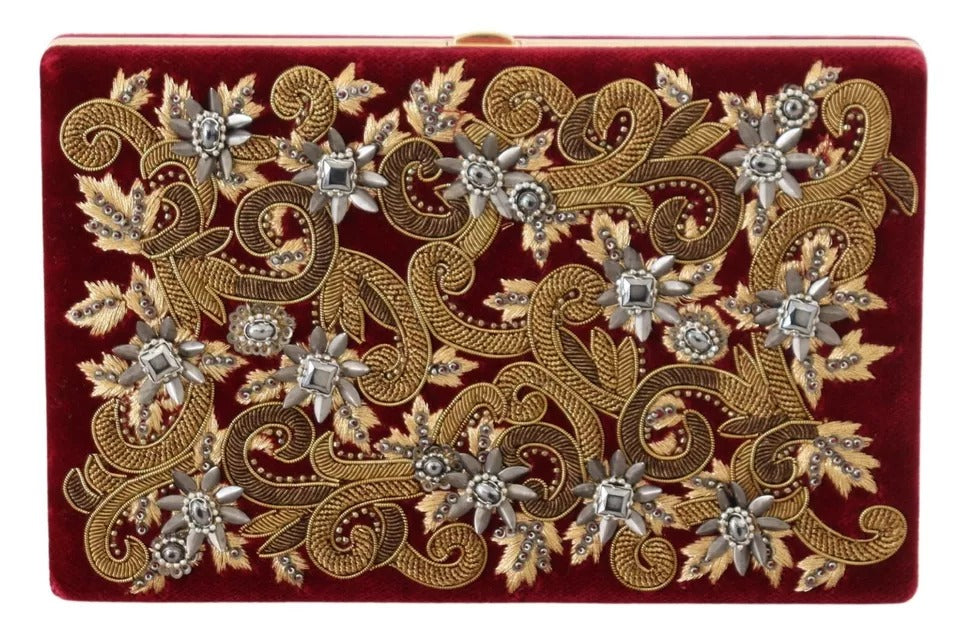  - Red Velvet Gold Frame Clutch Evening Party Purse Bag