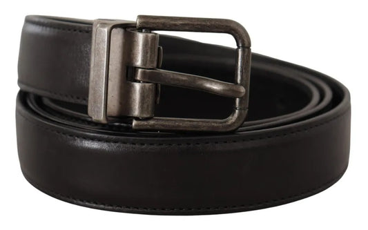 Black Calf Leather Vintage Logo Metal Buckle Belt - The Luxe Alliance