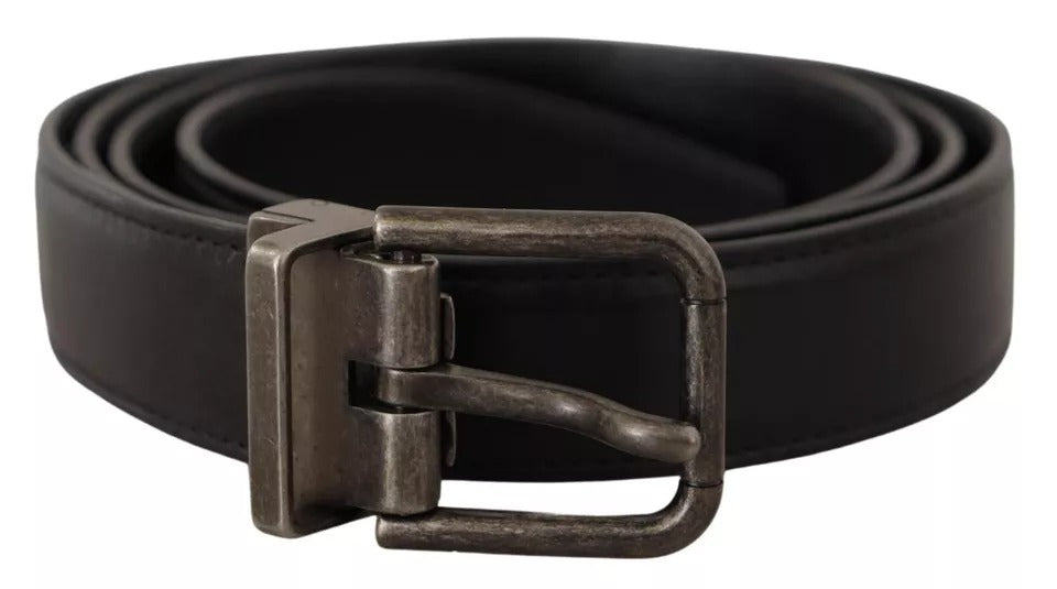 Black Calf Leather Vintage Logo Metal Buckle Belt - The Luxe Alliance