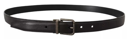 Black Calf Leather Vintage Logo Metal Buckle Belt - The Luxe Alliance