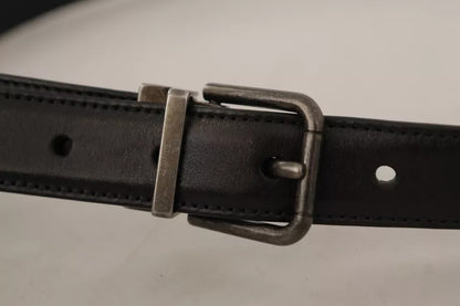 Black Calf Leather Vintage Logo Metal Buckle Belt - The Luxe Alliance