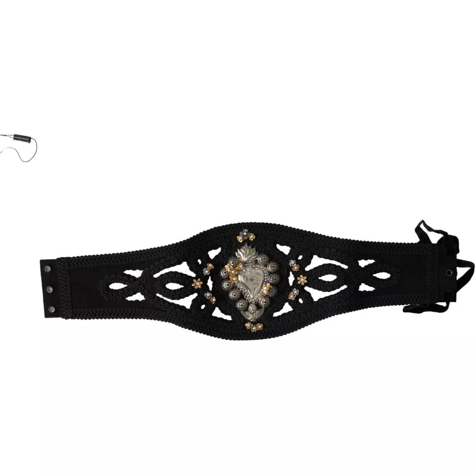 Black Canvas Embellished Waist Women Belt - The Luxe Alliance