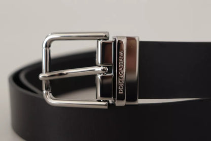  - Black Calf Leather Logo Engraved Metal Buckle Belt