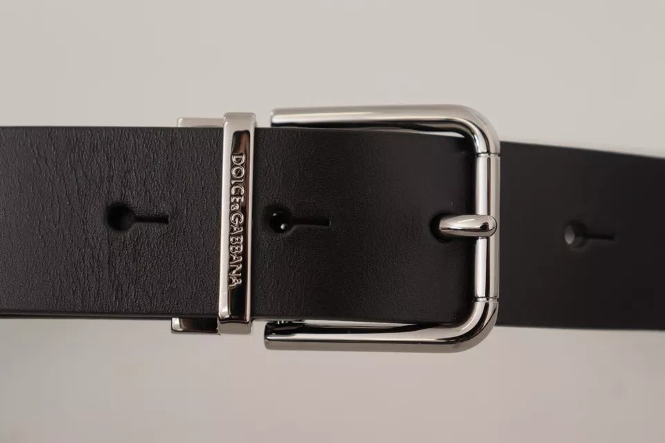  - Black Calf Leather Logo Engraved Metal Buckle Belt