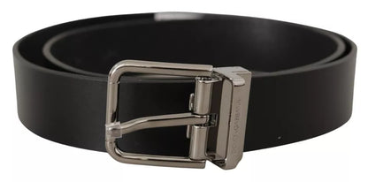  - Black Calf Leather Logo Engraved Metal Buckle Belt