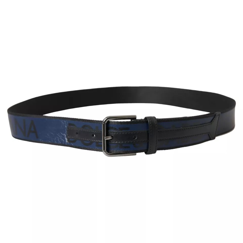 Black Blue Leather Silver Metal Buckle Belt - The Luxe Alliance