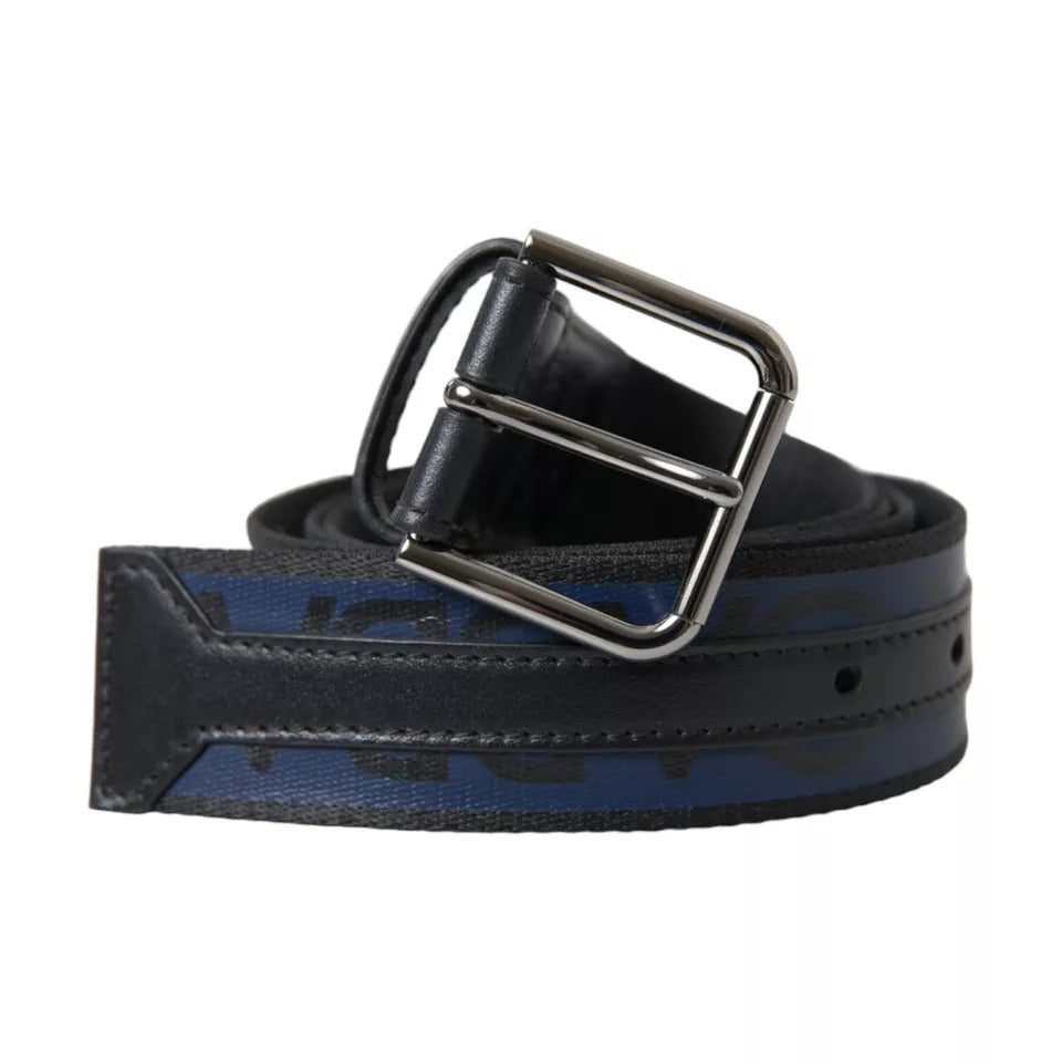 Black Blue Leather Silver Metal Buckle Belt - The Luxe Alliance