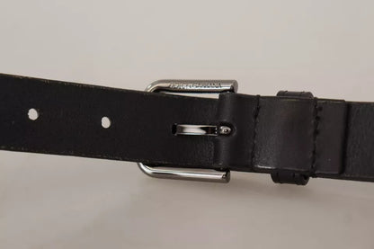  - Black Calf Leather Classic Metal Logo Buckle Belt